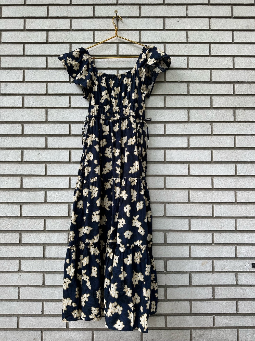 Time and Tru Navy Floral Cotton Flutter Sleeve Tiered Maxi Dress M Cottagecore - Picture 12 of 13